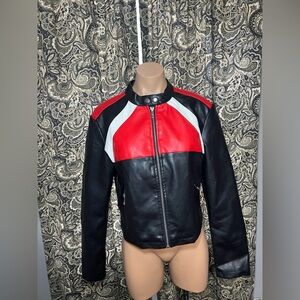 NWT Love Star JR Set Black Zip Front Pockets Faux Leather Jacket Size: L